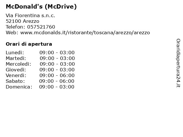 Orari di apertura McDonald s McDrive Via Fiorentina